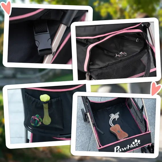 Buy 3 In 1 Detachable Pet Stroller, for Extra Small and Small Dogs - Pink, 8 image