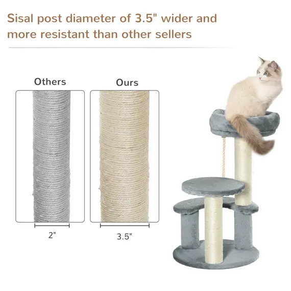 Buy 65cm Cat Tree, Cat Tower for Kittens, Small Cat Condo with Sisal Scratching Posts, Hanging Rope, Perches - Grey, 6 image