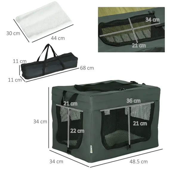 Buy 48.5cm Pet Carrier, with Cushion, for Miniature Dogs - Grey, 3 image