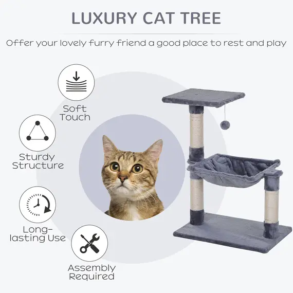 Buy Cat Scratch Post with Bed Cat Tree for Indoor Cats Sisal Scratching Posts Hammock Kitty Activity Centre Grey, 4 image