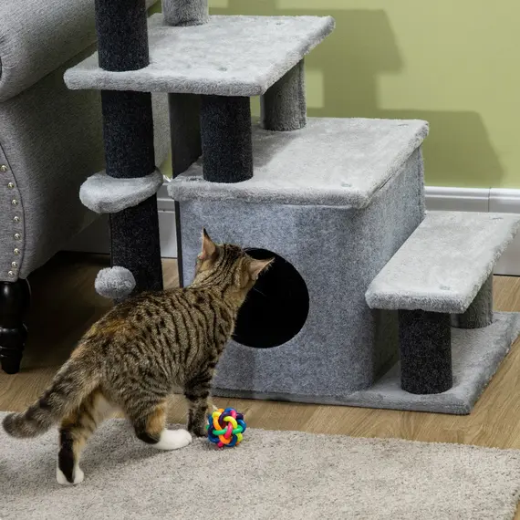 Buy Adjustable Cat Steps, with House & Hanging Toy Ball - Grey, 9 image