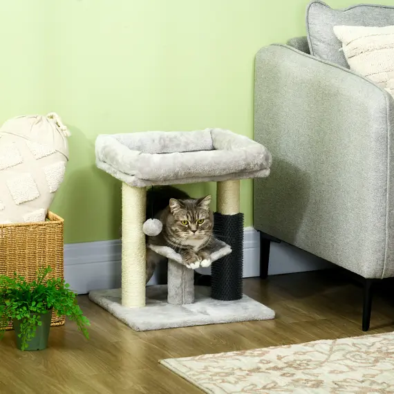Buy 48cm Cat Tree with Scratching Posts, Bed, Perch, Self Groomer, Toy - Grey, 2 image