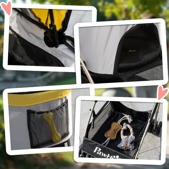 Buy 3 In 1 Detachable Pet Stroller, for Extra Small and Small Dogs - Yellow, 8 image