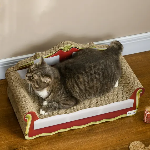 Buy Cat Cardboard Scratcher, Lounge Sofa Bed with Catnip, 58 x 29.5 x 29cm, 7 image