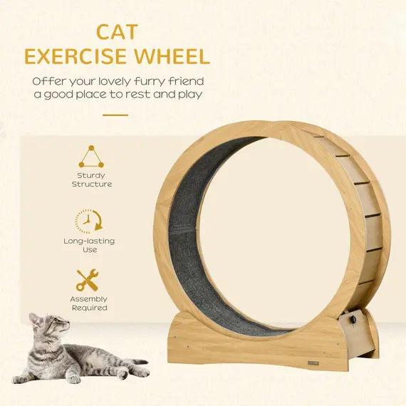 Buy 30" Wooden Cat Running Wheel with Brake, Natural Wood Finish, 4 image