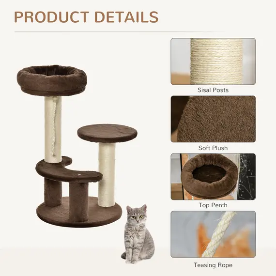Buy 65cm Cat Tree, Cat Tower for Kittens, Small Cat Condo with Sisal Scratching Posts, Hanging Rope, Perches - Brown, 5 image