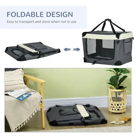 Buy 70cm Foldable Pet Carrier, with Cushion, for Small Dogs and Cats - Grey, 6 image