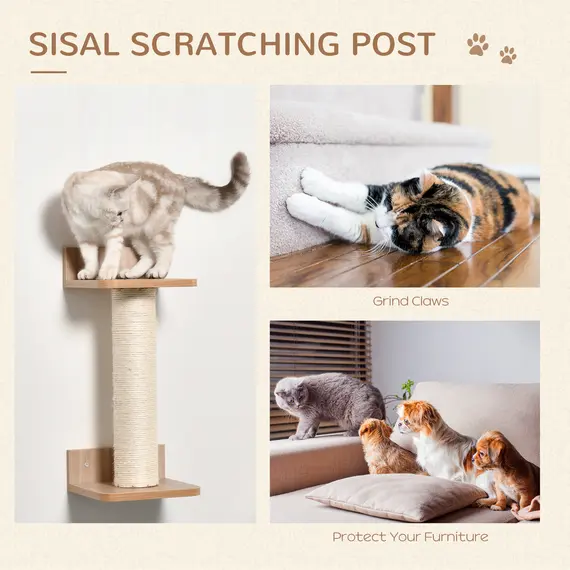 Buy 4PCs Wall-mounted Cats Climbing Shelf Set Cat Tree Kitten Perch Activity Center with Hammock Scratching Post Jumping Platform Brown, 6 image