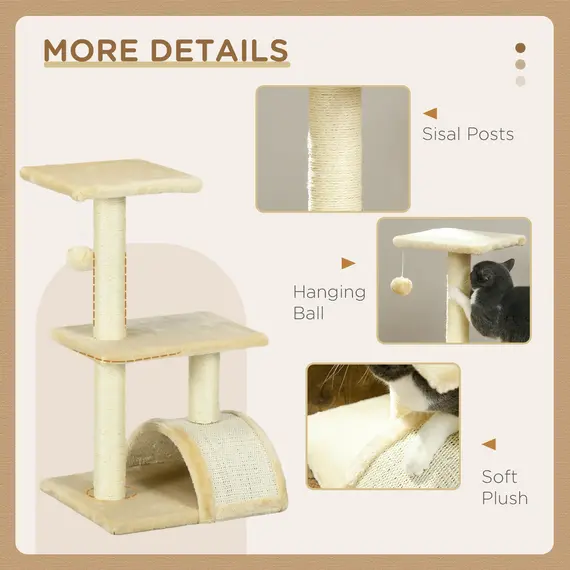 Buy 72cm Cat Tree with Scratching Post, Pad for Indoor Cats - Cream White, 5 image