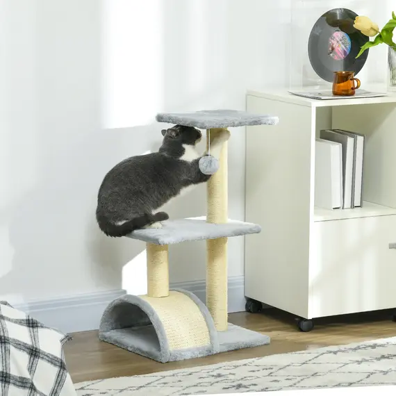 Buy 72cm Cat Tree with Scratching Post, Pad for Indoor Cats - Light Grey, 2 image