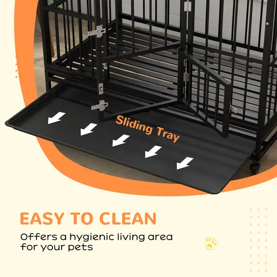 Buy 48" Heavy Duty Dog Crate on Wheels, with Removable Tray, Openable Top, for L, XL Dogs - Black, 7 image
