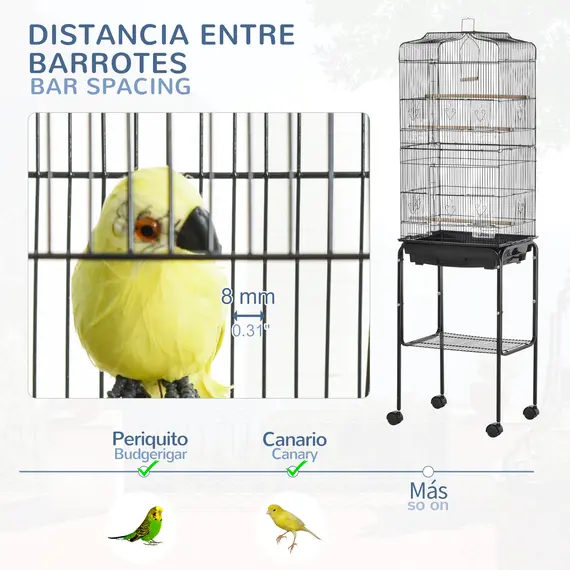 Buy Bird Cage Budgie Cages for Finch Canary Parakeet with Stand Wheels Slide-out Tray Accessories Storage Shelf, Black 46.5 x 36 x 157 cm, 6 image