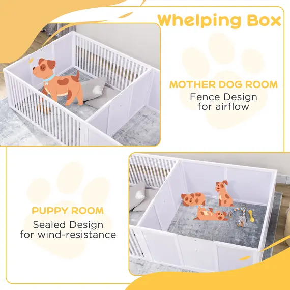 Buy 7 Panels Playpen with 3 Doors for Baby Dogs, Two-Room Design Puppy Whelping Box - White, 6 image