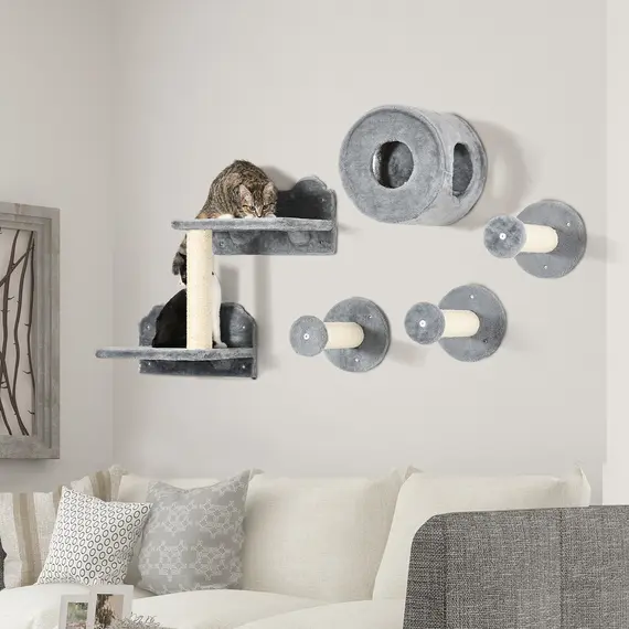 Buy 5PCs Cat Wall Furniture with Perch, Cat House, Scratching Post, 2 image