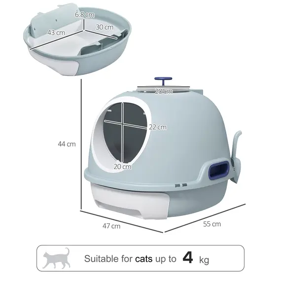 Buy Cat Litter Box Toilet with Litter Scoop Enclosed Drawer, Front Entry Top Exit, Easy To Clean Blue, 3 image