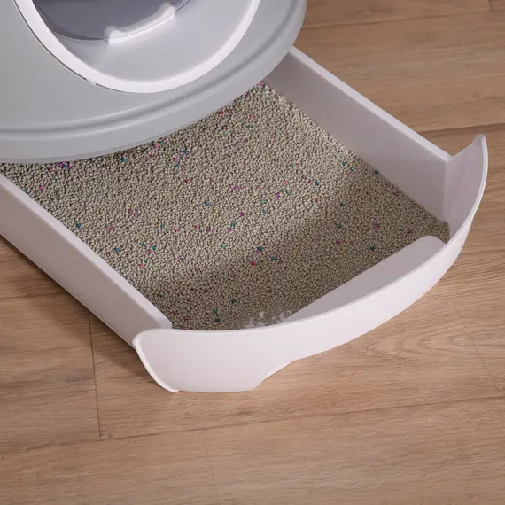 Buy Cat Litter Box Toilet with Litter Scoop Enclosed Drawer, Front Entry Top Exit, Easy To Clean Grey, 8 image
