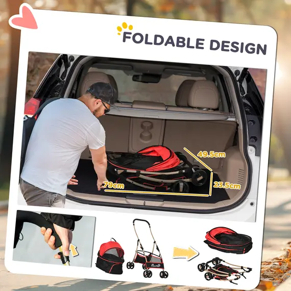 Buy 3 In 1 Detachable Pet Stroller, for Extra Small and Small Dogs - Red, 6 image