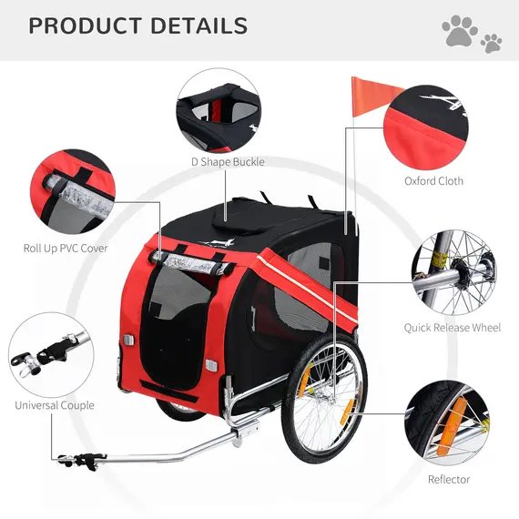 Buy Bicycle Pet Trailer in Steel Frame-Red/Black, 4 image