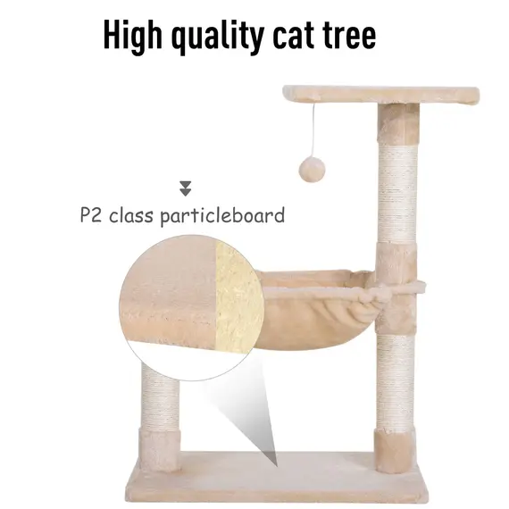 Buy Cat Scratch Post with Bed Cat Tree for Indoor Cats Sisal Scratching Posts Hammock Kitty Activity Centre Beige, 5 image