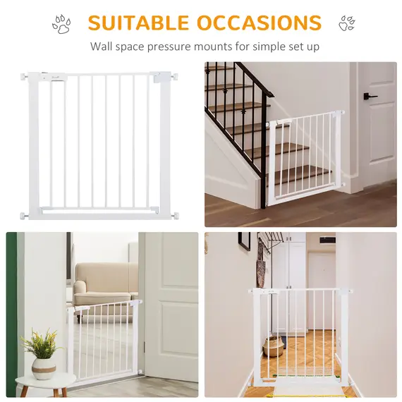 Buy Adjustable Pet Safety Gate Dog Barrier Home Fence Room Divider Stair Guard Mounting White (76 H x 75-82W cm), 7 image