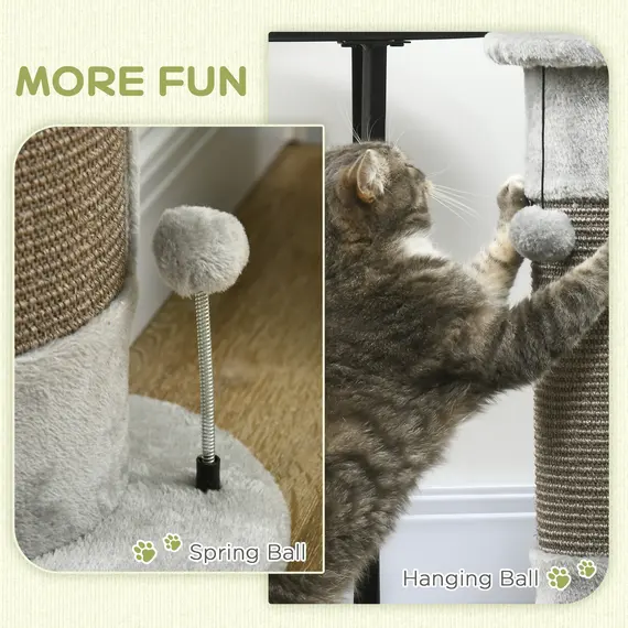 Buy 58cm Cat Scratching Post, with Covered Plush, Play Balls, for Corner Walls - Grey, 4 image