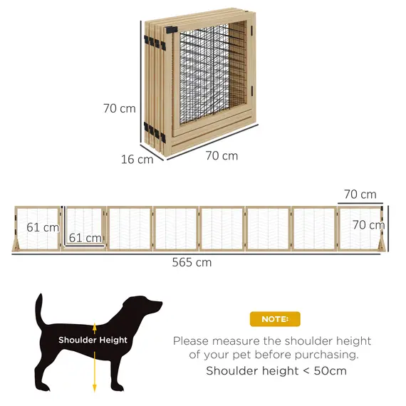 Buy 8 Panels Foldable Pet Gate with Support Feet, for House, Doorway, Stairs, Small and Medium Dogs - Natural Wood, 3 image