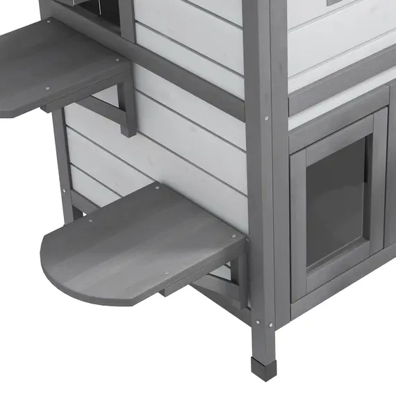 Buy 2-Story Indoor or Outdoor Cat House W/ Escape Door, Cat Shelter, White, 9 image