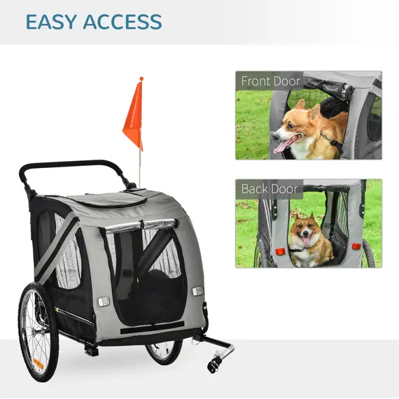 Buy 2-In-1 Pet Bike Trailer Dog Stroller Pushchair with Universal Wheel Reflector Flag Grey, 8 image