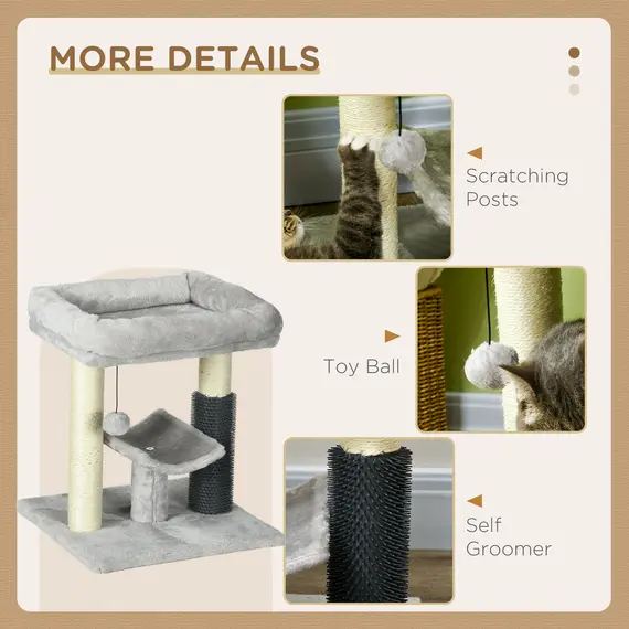 Buy 48cm Cat Tree with Scratching Posts, Bed, Perch, Self Groomer, Toy - Grey, 6 image