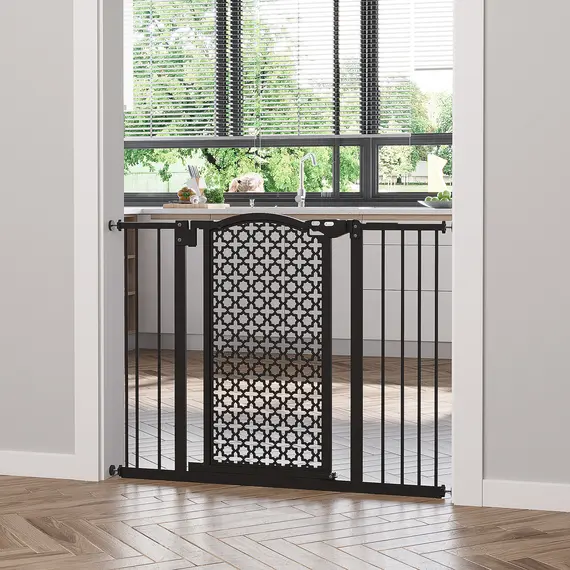 Buy 74-105cm Pet Safety Gate Stair Barrier, with Auto Close, Double Locking - Black, 2 image