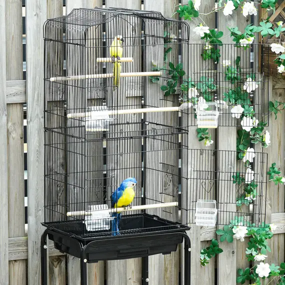 Buy Bird Cage Budgie Cages for Finch Canary Parakeet with Stand Wheels Slide-out Tray Accessories Storage Shelf, Black 46.5 x 36 x 157 cm, 9 image