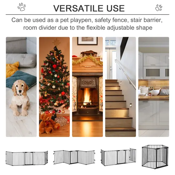 Buy 5 Panels Pet Playpen Metal Fence w/ Walk Through Door - Black, 4 image