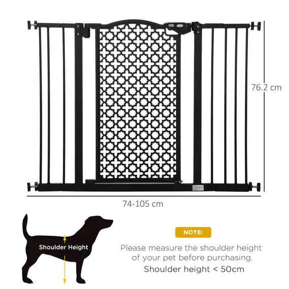 Buy 74-105cm Pet Safety Gate Stair Barrier, with Auto Close, Double Locking - Black, 3 image