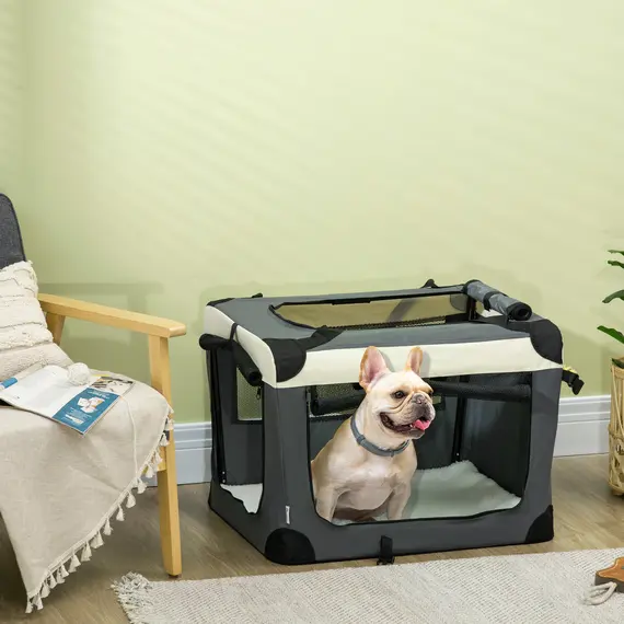 Buy 70cm Foldable Pet Carrier, with Cushion, for Small Dogs and Cats - Grey, 2 image