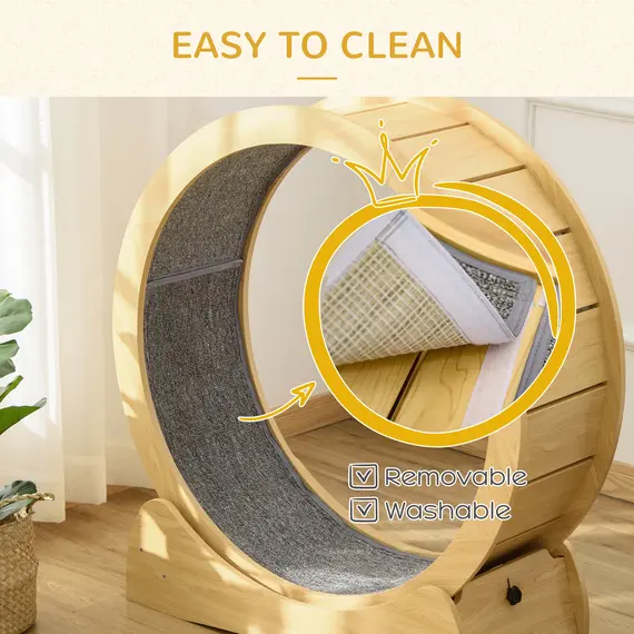 Buy 30" Wooden Cat Running Wheel with Brake, Natural Wood Finish, 8 image