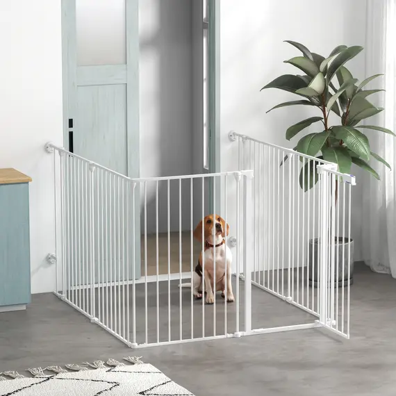 Buy 6 Panels Foldable Dog Playpen, Puppy Pen Crate with Door - White, 2 image