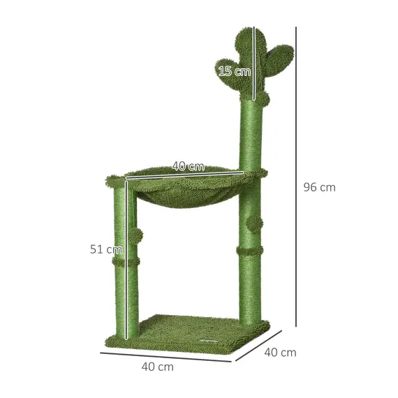 Buy Cactus Cat Tree Tower for Indoor Cats Sisal Scratching Post with Hammock Bed Dangling Ball 40 x 40 x 96 cm, 3 image