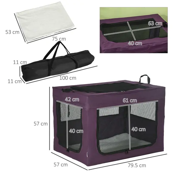 Buy 80cm Pet Carrier, with Cushion, for Small and Medium Dogs - Purple, 3 image