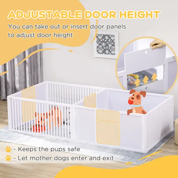 Buy 7 Panels Playpen with 3 Doors for Baby Dogs, Two-Room Design Puppy Whelping Box - White, 4 image
