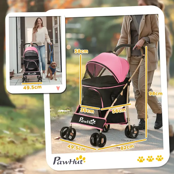 Buy 3 In 1 Detachable Pet Stroller, for Extra Small and Small Dogs - Pink, 3 image
