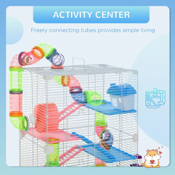 Buy 5 Tier Hamster Cage Carrier Habitat w/ Exercise Wheels, Tunnel, Green, 4 image