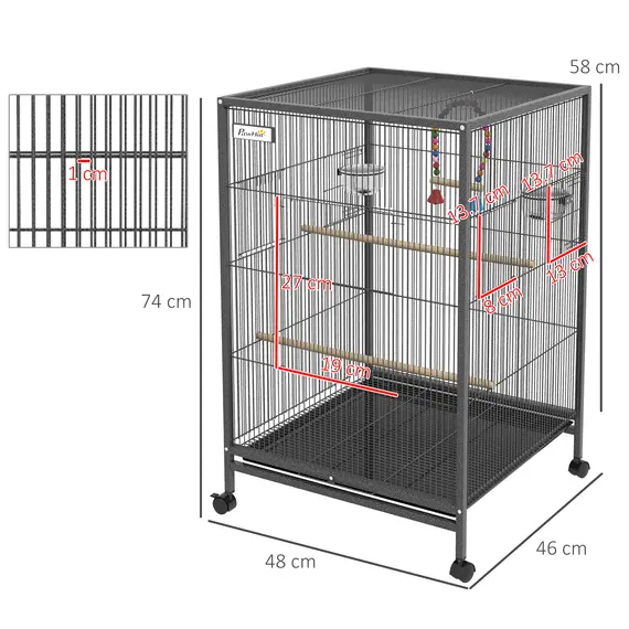 Buy Bird Cage, Budgie Cage, with Rolling Stand, for Small Birds - Grey, 3 image