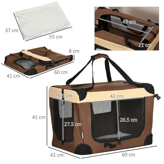 Buy 60cm Foldable Pet Carrier, with Cushion, for Mini Dogs and Cats - Brown, 3 image