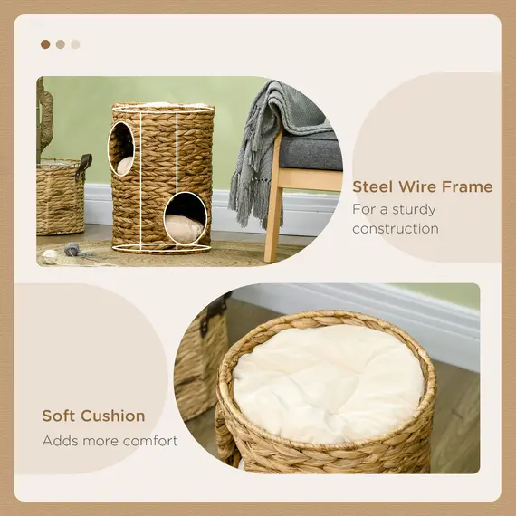 Buy 47cm Cat Barrel Tree for Indoor Cats with 2 Condos, Kitten Tower with Cushion - Light Brown, 6 image