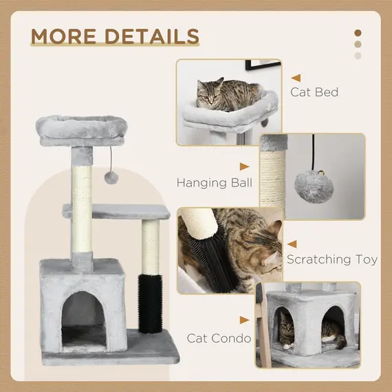 Buy Cat Tree for Indoor Cats Climbing Tower Kitten Scratch Post Activity Center Kitten with Massage Toy Hanging Ball Bed Condo Perch 48 x 48 x 85cm Grey, 5 image