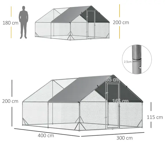 Buy Chicken Walk-in Run, Galvanised Chicken Coop, Hen Poultry House Cage, Rabbit Hutch Pet Playpen Garden w/ Water-Resist Cover, 3 x 4 x 2m, 3 image