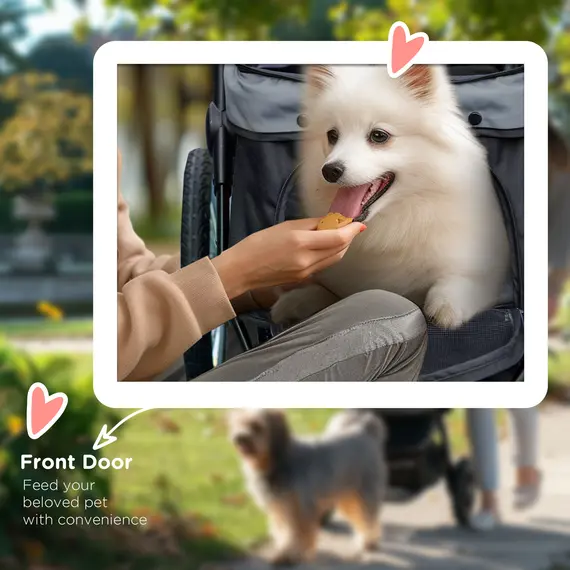 Buy Dog Pram Dog Stroller Jogger Foldable Pet Pushchair for Medium, Small Dogs, w/ Rubber Wheels, Washable Cushion - Grey, 8 image
