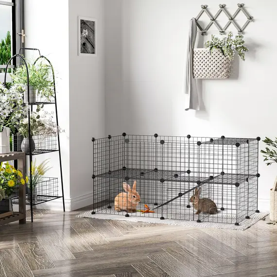 Buy DIY Pet Playpen Metal Wire Fence Indoor Outdoor Rabbit Small Animals Cage 36 Panel Enclosure Black, 2 image