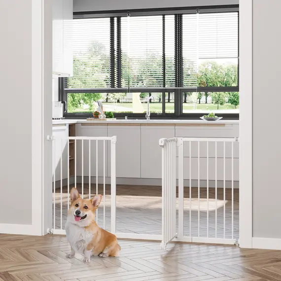 Buy Dog Gate Stair Gate Pressure Fit Pets Barrier Auto Close for Doorway Hallway, 74-148cm Wide Adjustable, White, 2 image