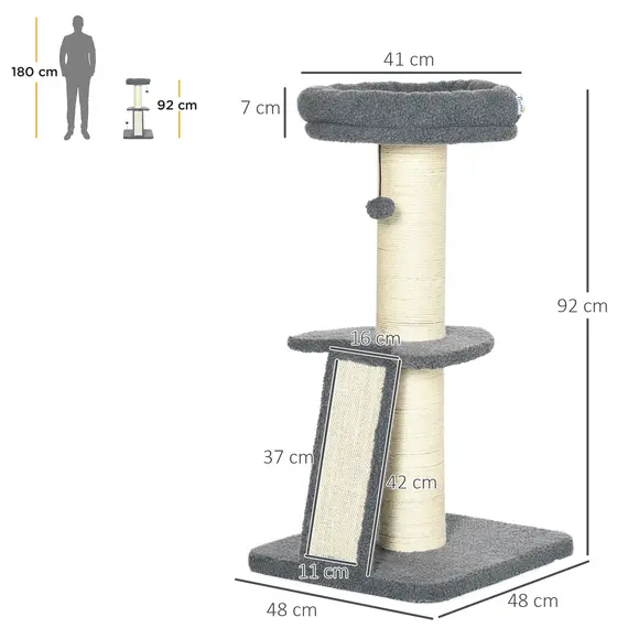 Buy Cat Tree Tower with Scratching Posts, Pad, Bed, Toy Ball-Dark Grey, 3 image